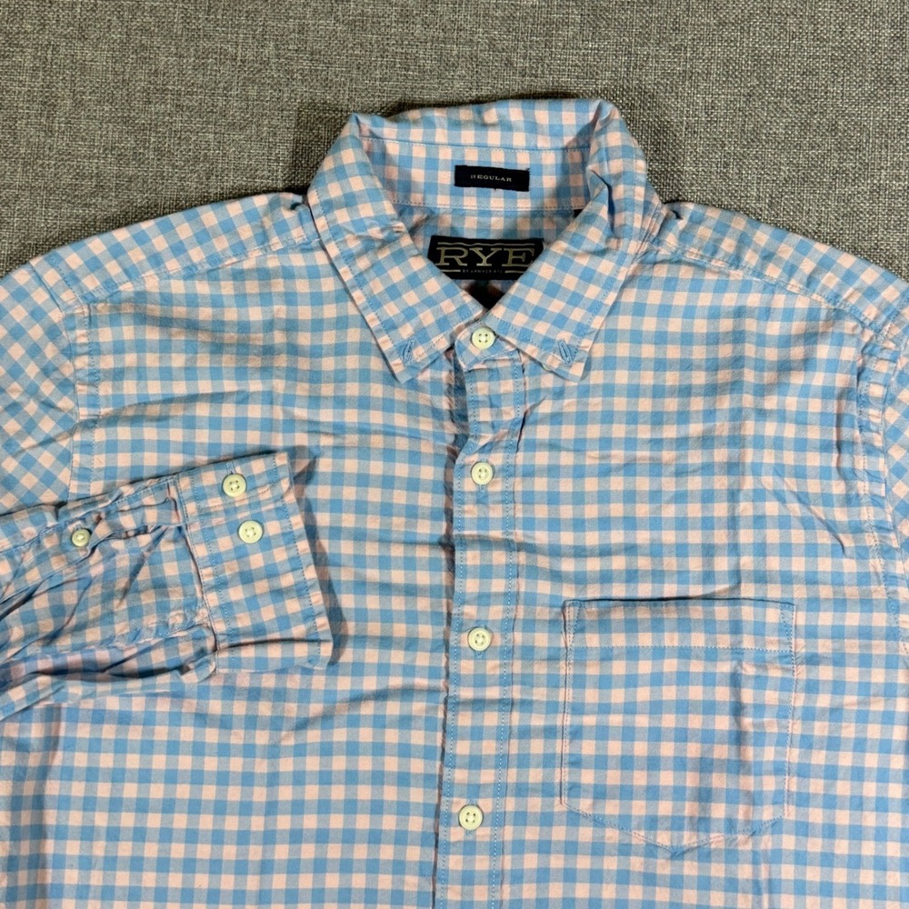 Hawker Rye Regular Gingham Button Down Men Medium Short Blue Pink Plaid Coastal